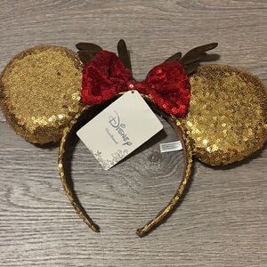 Disney Gold Sequin Ears with Red Bow